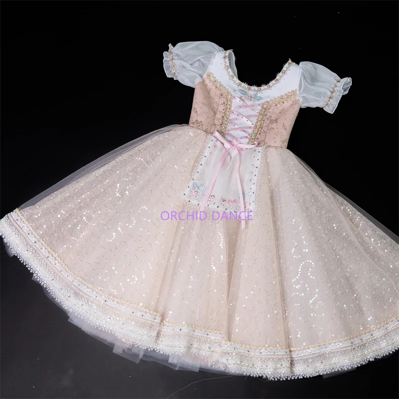 

New Professional Custom Size Kids Girls Women Adults Peasant Performance Wear Costumes Long Salmon Pink Romantic Tutu Dress