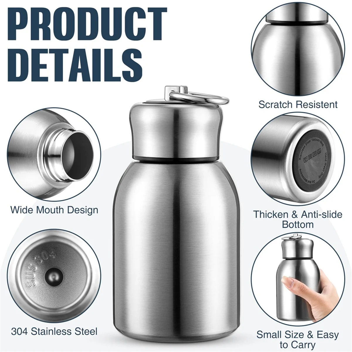 2 Pcs 10oz Mini Stainless Steel Water Bottle Slim Insulated Thermal Water Bottle Small Vacuum Hot Cold Water Bottle Bulk