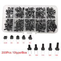 200PCS 6X6 Micro Momentary Tact Switch 2PIN DIP Tactile Push Button Switch Kit 6X6X5 4.3 5 6 7 8 9 10 11 12 13MM Tactile Switch