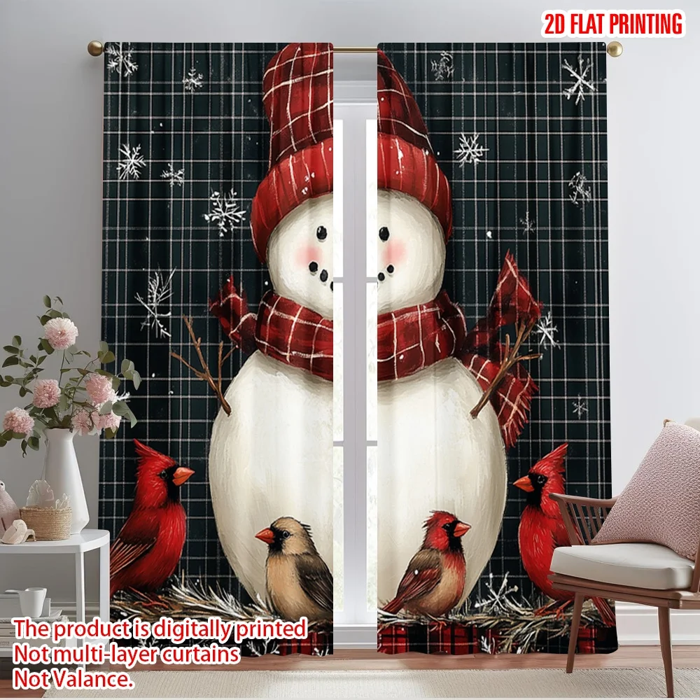 

2pcs,2D plane printing Curtain Popular Cute Snowman Red Cardinal Christmas (3) Versatile Fabric (without rod) Home Decor Ldeal