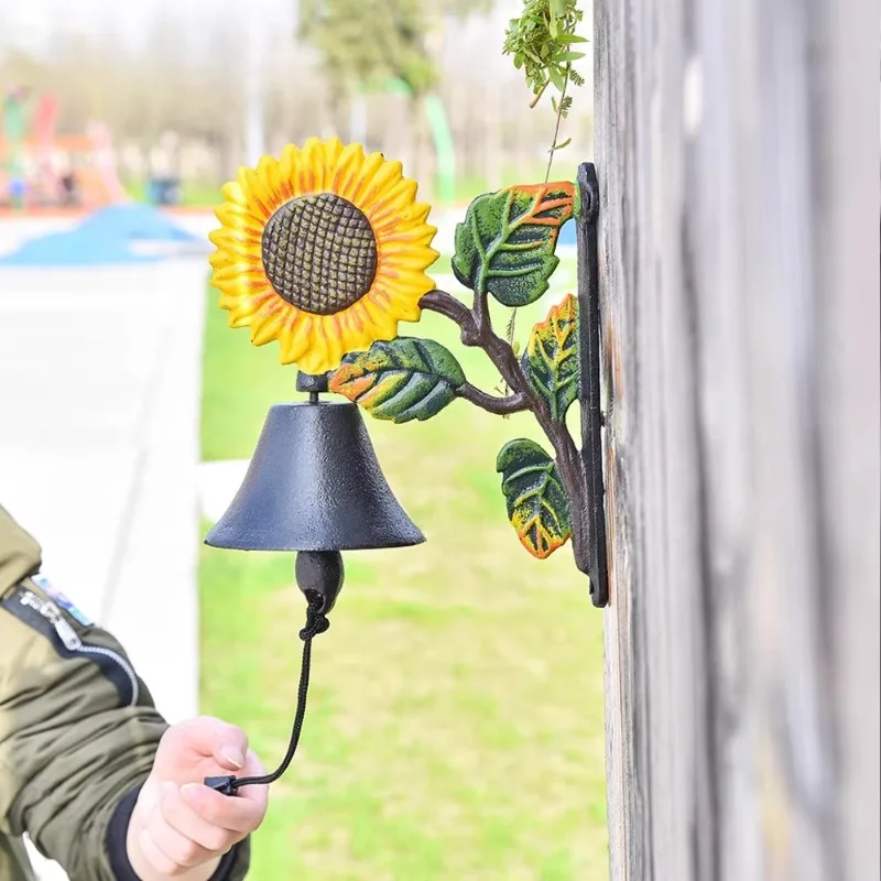 

Открытый дверной звонок с подсолнухом, чугунные поделки, ретро ностальгический железный дверной звонок, украшение на стену, украшение для двора, дома