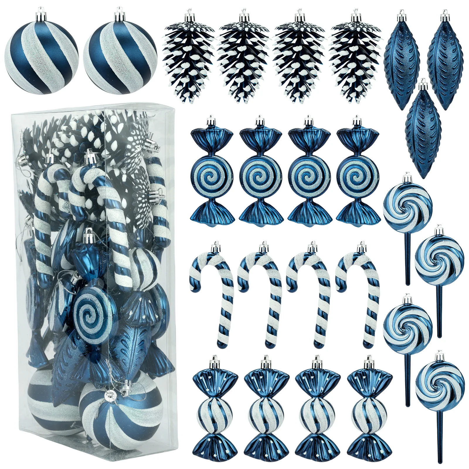 25/36pcs 8CM ornamenti per palline di natale a forma speciale blu argento decorazione per feste con albero di natale nuovo ciondolo con sfere di