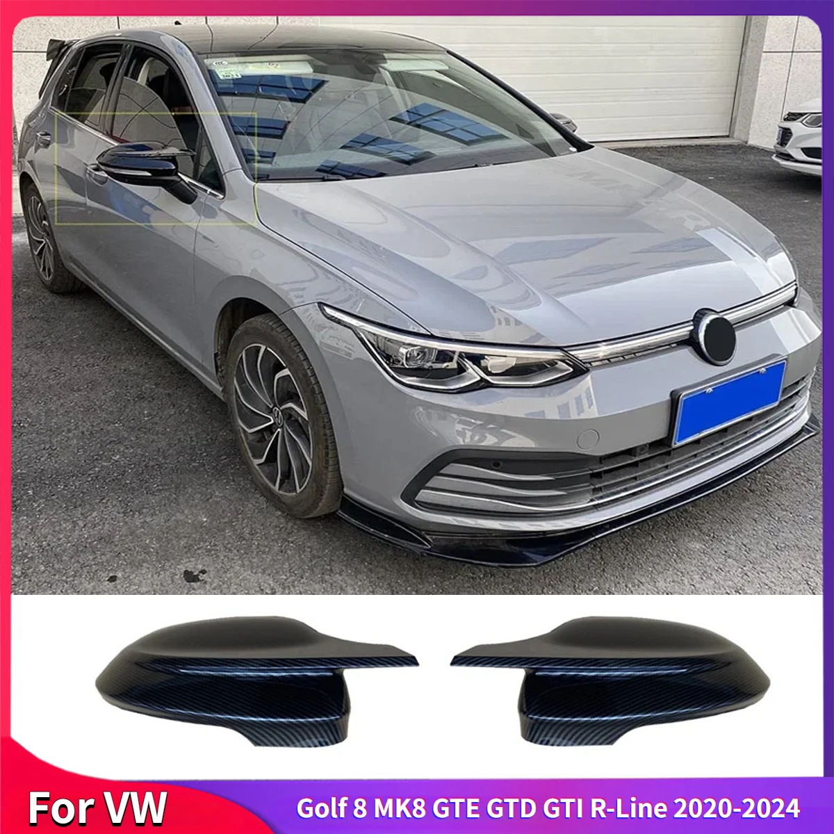 

For VW Golf 8 MK8 GTE GTD GTI R-Line 2020-2024 2PCS Rearview Mirror Guard Protector Cover Trim Body Kits Accessories Auto Parts