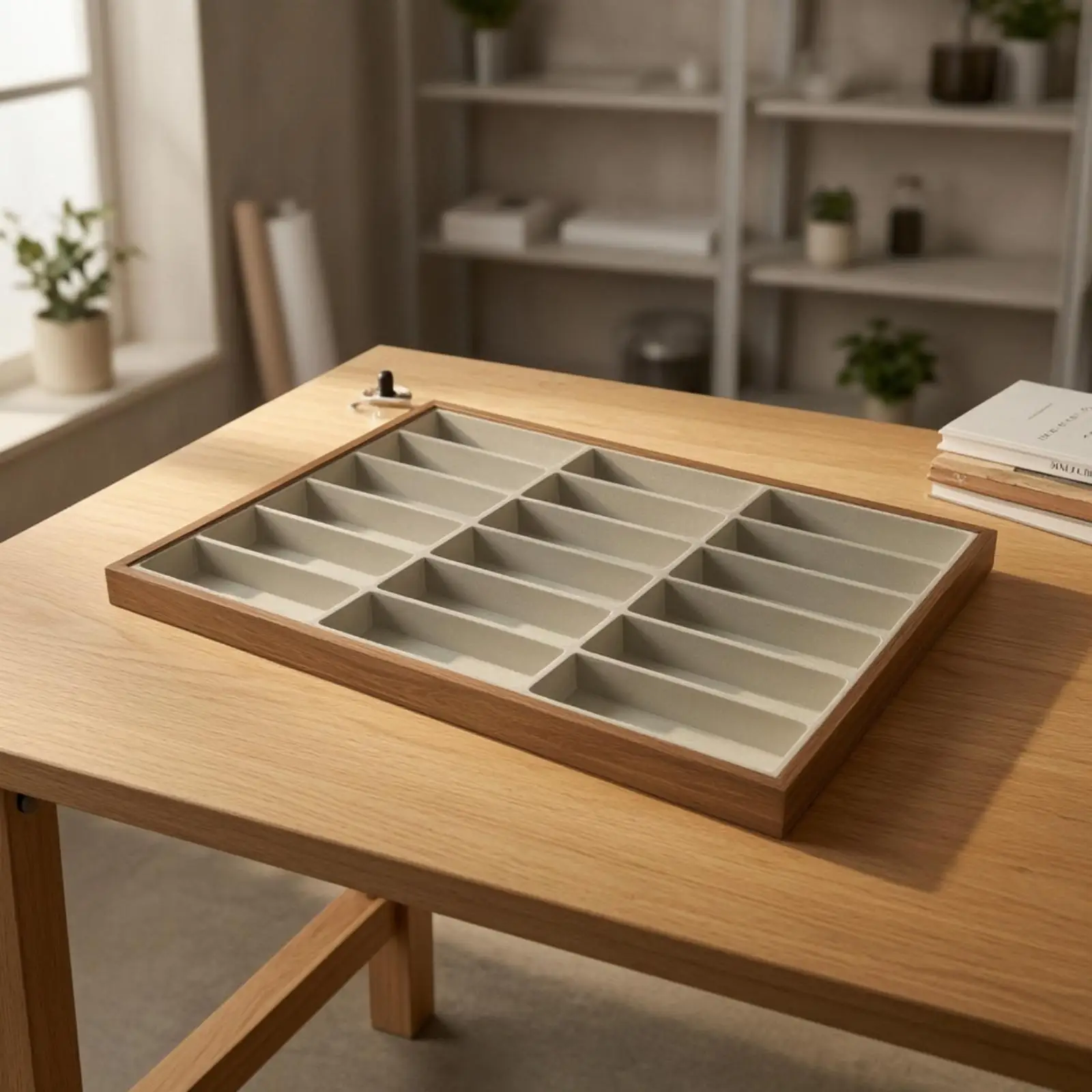 Walnut Wood Eyeglass Display Tray with 18 Slots for Sunglasses Organizer Storage Box for Vanity Counter