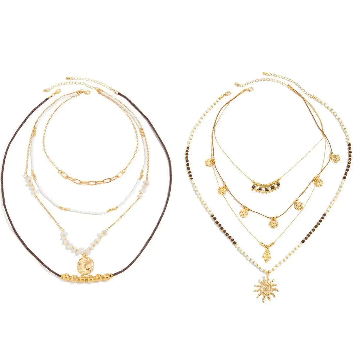 IngeSight.Z 2 قطعة/المجموعة 2025 خمر المعادن الشمس عملة قلادة المختنق قلادة المرأة بوهو الإبداعية CCB حبة الترقوة الرقبة Wed مجوهرات