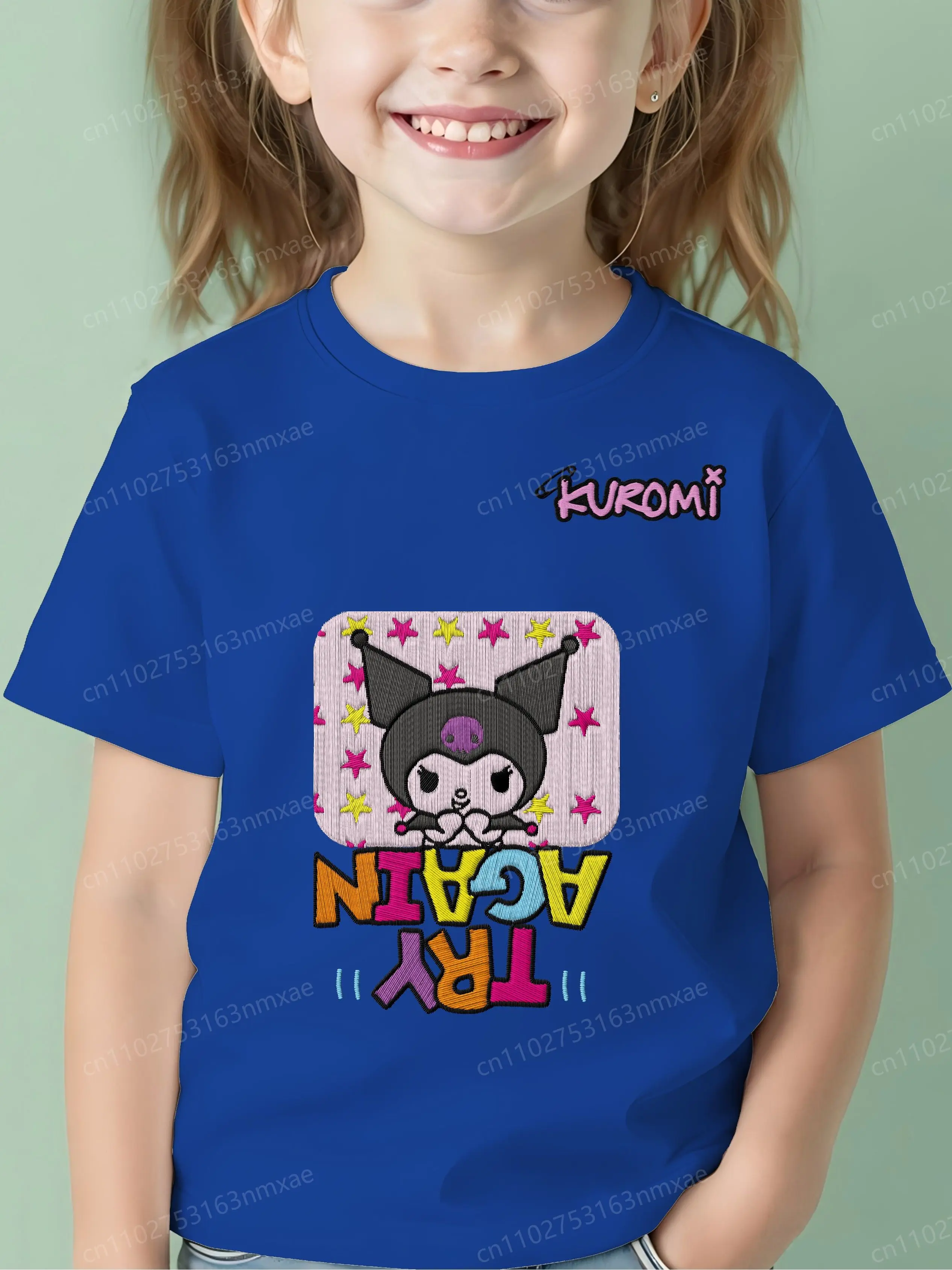 

Summer Tops Kuromi Embroidery Pure Cotton 3D Printing Women's T-shirt O-neck Female Clothing Top Short Sleeve Woman Texture 100%