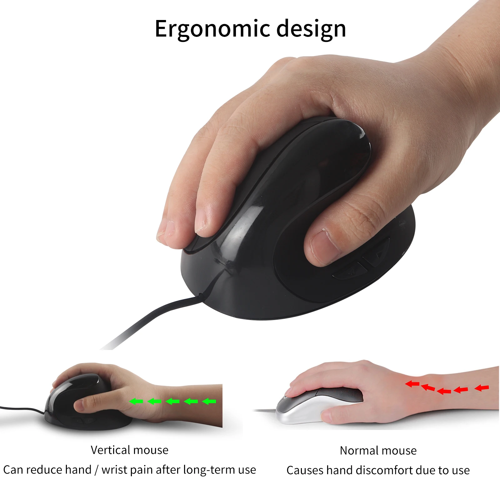 

Wired Vertical Mouse Ergonomics Design Low Noise Button Design DPI Adjustable Button Multiple Color Office Use Plug And Play