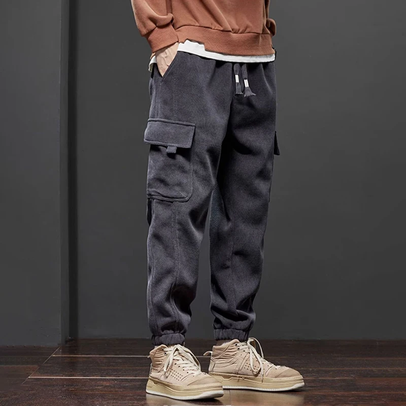 Calça casual de lã masculina, Y2K harém, calça de jogger solta, roupa de homem, moda, inverno, 2023