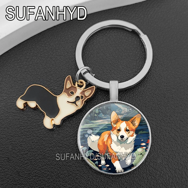 Cute Corgi Keychain Crystal Dog Key Ring Lovely Puppy Keychains for Animal Lovers Women Fashion Bag Pendants