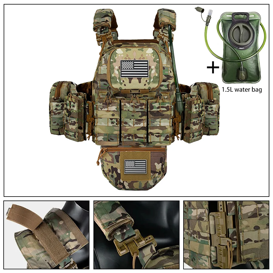 Gilet à libération rapide résistant à l'usure avec sac d'eau de 1,5 L et design auto-agrippant avant et arrière, tissu en maille respirant épaissi