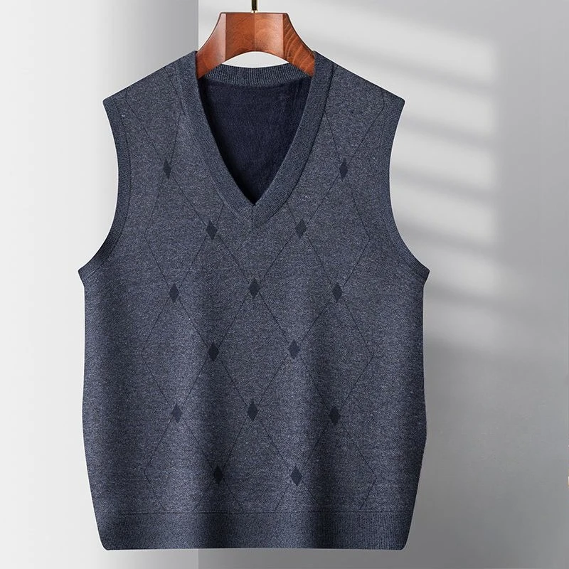 Men's Autumn Winter Thickened Knitted Cardigan Vest for Elderly Middle Aged Cozy Open Front Sweater Grandpa Dad Style