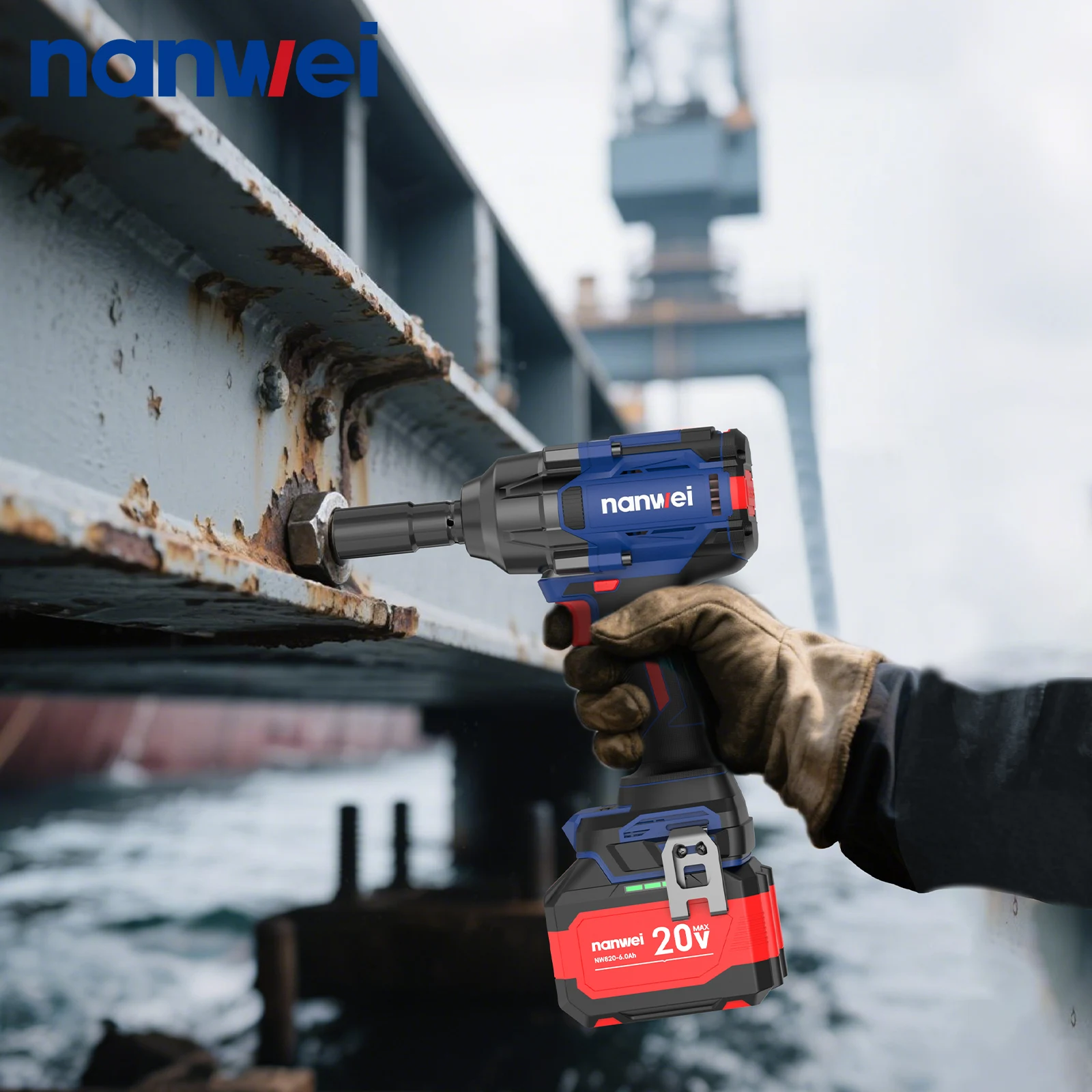 High Torque 20V Brushless Impact Wrench 800N/m 4.0Ah Lithium-Ion 1/2 in Drive Industrial Grade Portable Cordless Wrench