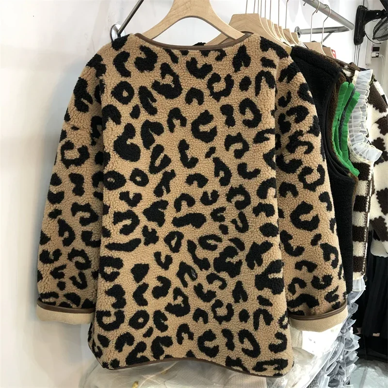 Jackets for Women Lambwool Casual Leopard Loose Fit All-match Gentle Sweet Spicy Female Daily Autumn Winter Outwear Ulzzang Y2k