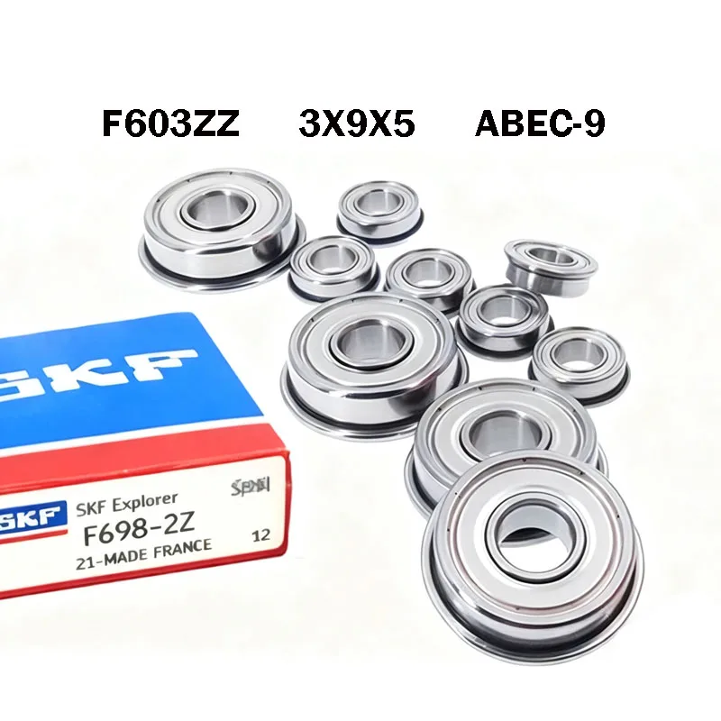 10PCS Sweden SKF bearings F603ZZ Flange Bearing 3x9x5 ABEC-9 Double Shielded Deep Groove Flanged Origin SKF F603ZZ Ball Bearings
