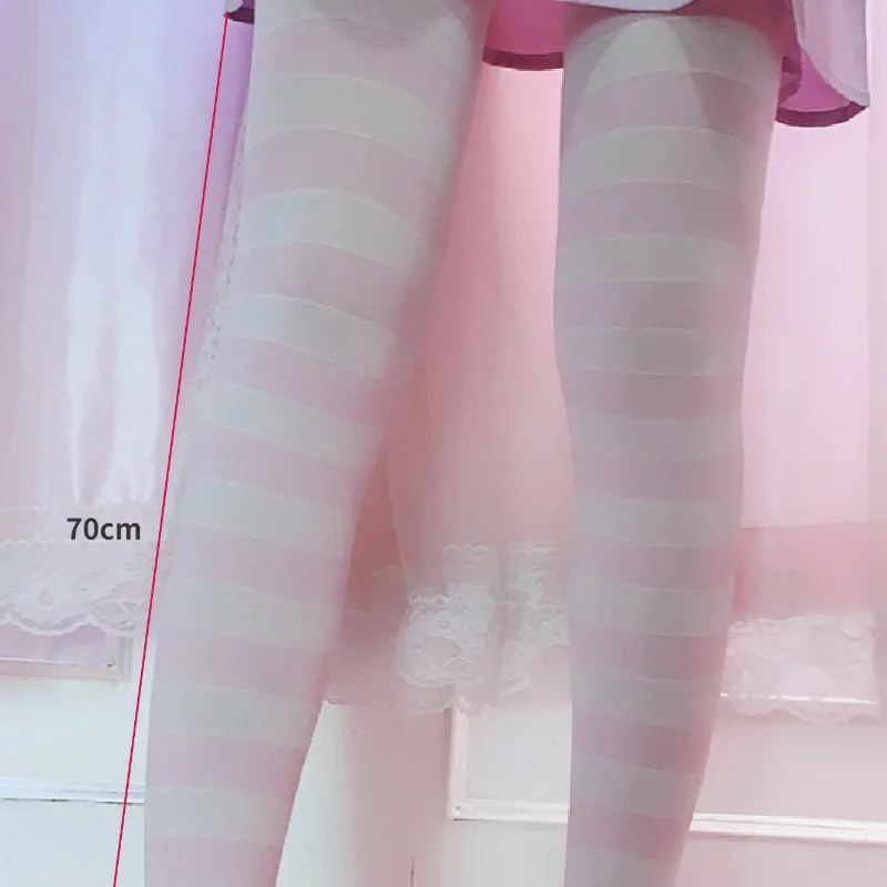 1 pair of Lady's tall and long stockings cos stockings with blue and white stripes are 80cm high