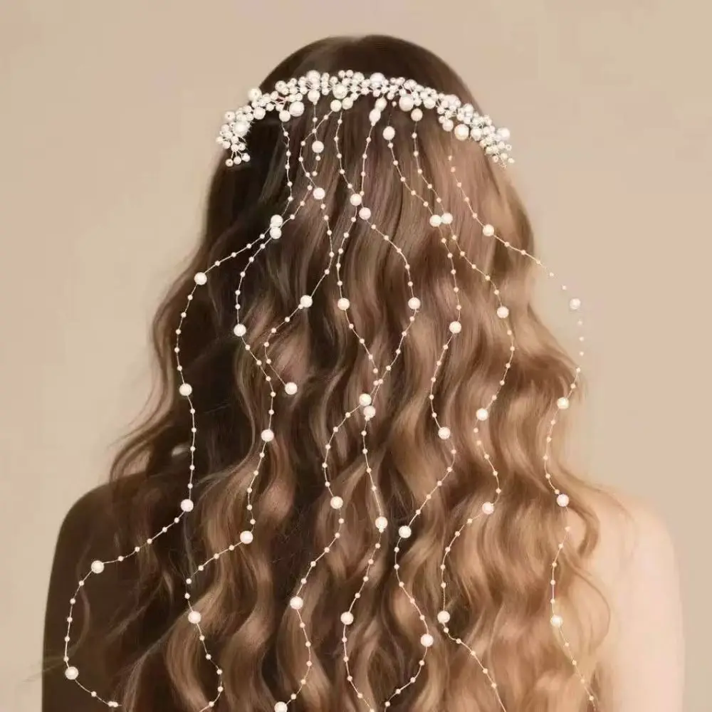 Elegant Bridal Hair Comb Artificial Pearl Tassel Decoration Bead Tassel Hair Comb Exquisite Bead Headpiece Jewelry Photoshoot