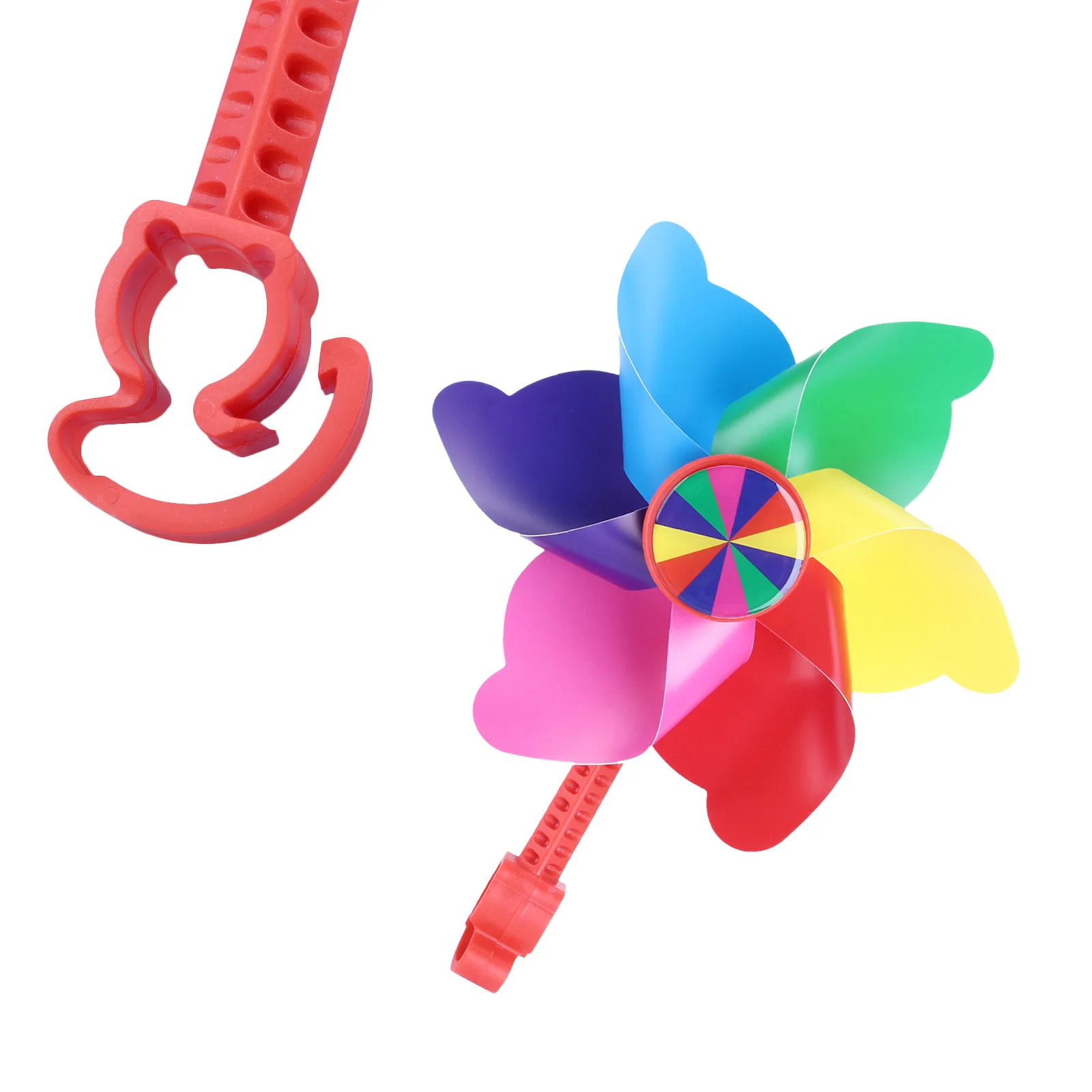 กังหันลมติดแฮนด์จักรยานสำหรับเด็ก สีแดง ก้านยาว ของตกแต่งสำหรับสกู๊ตเตอร์ รถสามล้อ และรถขาไถ