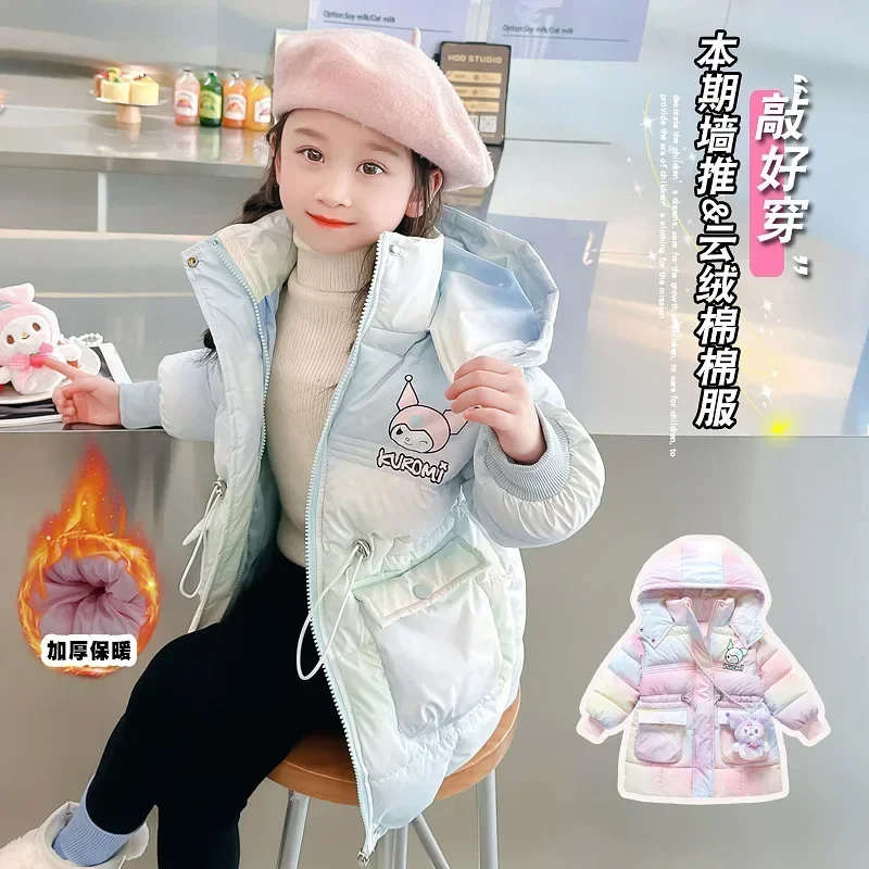 

Kuromi Fashion Padded Jacket Winter Cute Cartoon Kawaii Sanrio Ins Winter Warm Thick Long Sleeve Hooded Coat Gifts for Kids