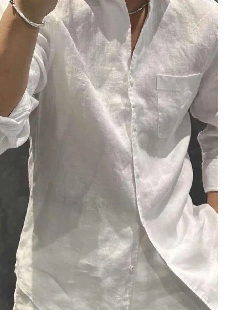 Premium Thin Cotton Linen Men's Casual Long Sleeve Shirt, Breathable Loose Open Cardigan with Sun Protection, Trendy Workwear