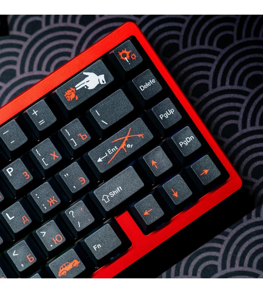 Keycap personality sublimation 143 keys full set of mechanical keyboard cap black and red Russian keycap classic black