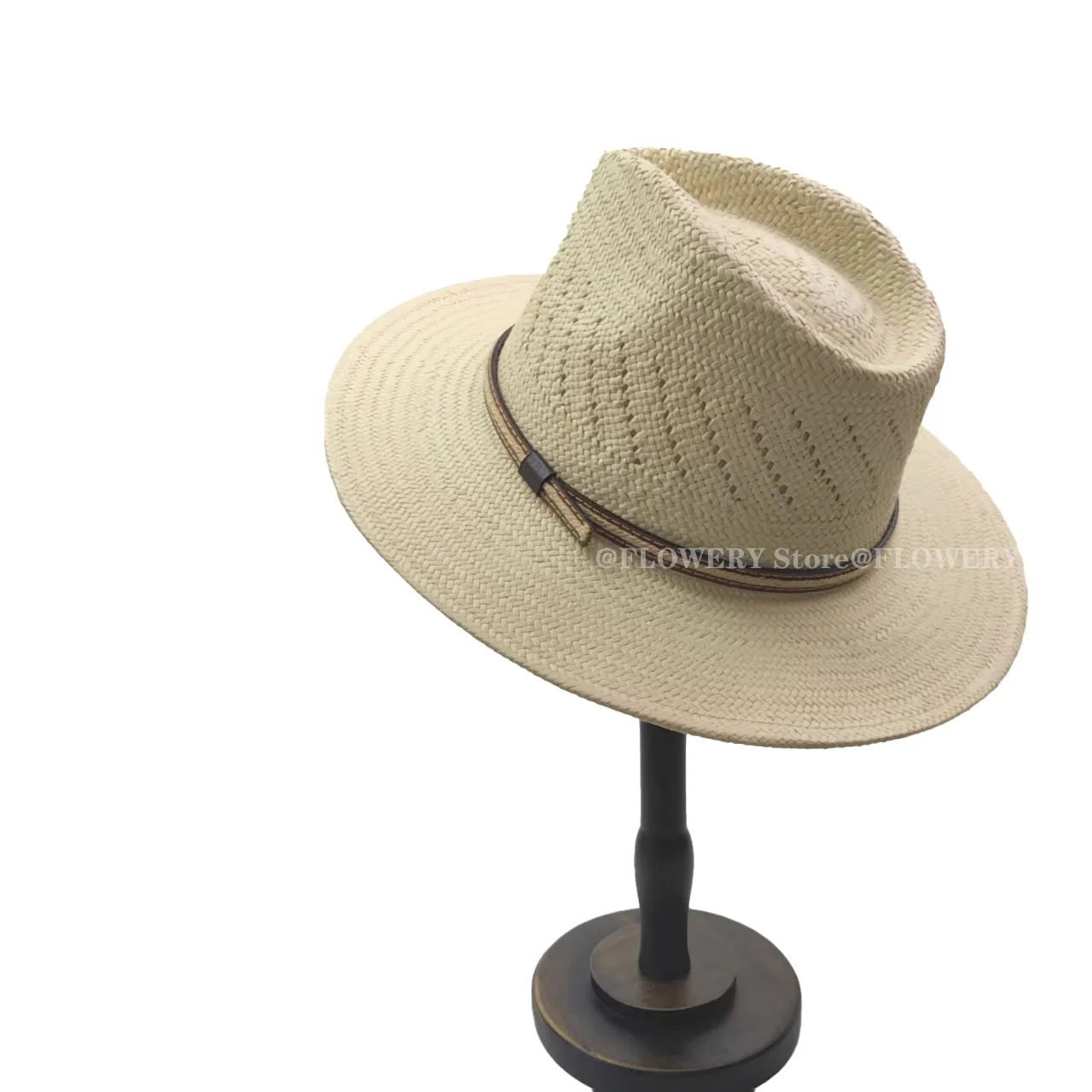 

New Spring-Summer Handwoven Wide-Brim Panama Straw Hat/Hollow-out Premium Fedora for Vacation, Leisure & Sun Protection