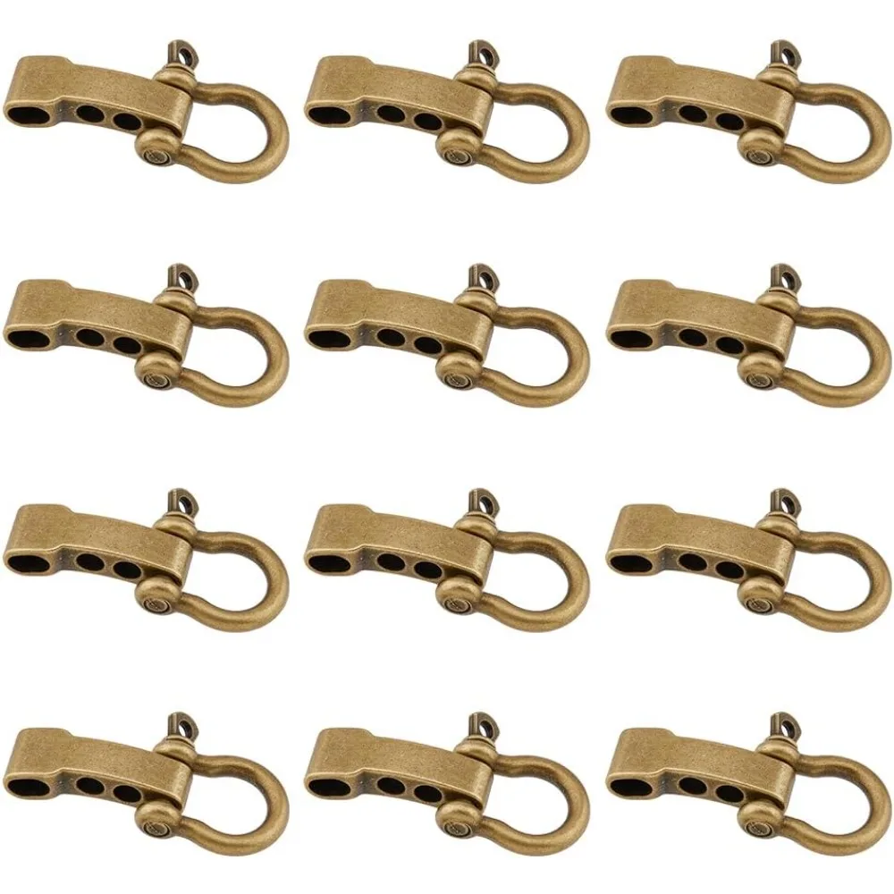 

12Pcs Adjustable Bow Shackles Bronze D Ring Shackle Clasps with 5 Holes Paracord Bracelets Making Buckles Alloy Screw