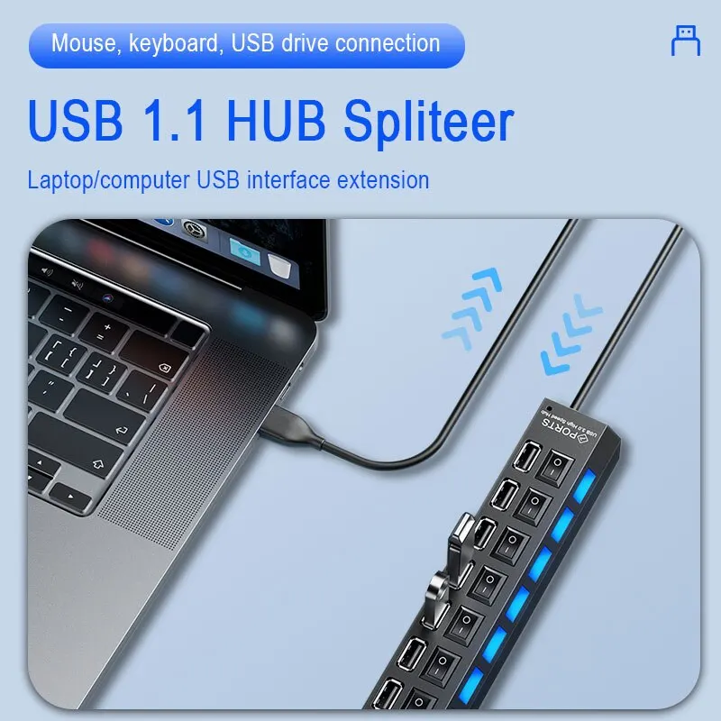 

7 Port Usb Splitter Laptop Desktop Computer Expander Multifunctional Hub Hub Independent Switch One Drag Seven