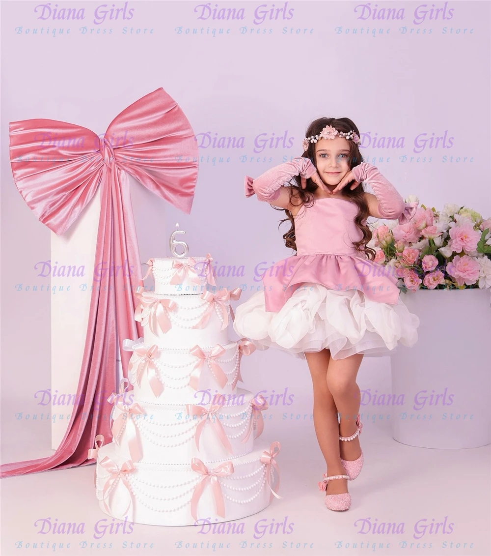 Quality Lovely Pink Flower Girl Dress Fluffy Flowers Appliqué for Little Girls Wedding Birthday Party Evening Gown Customise