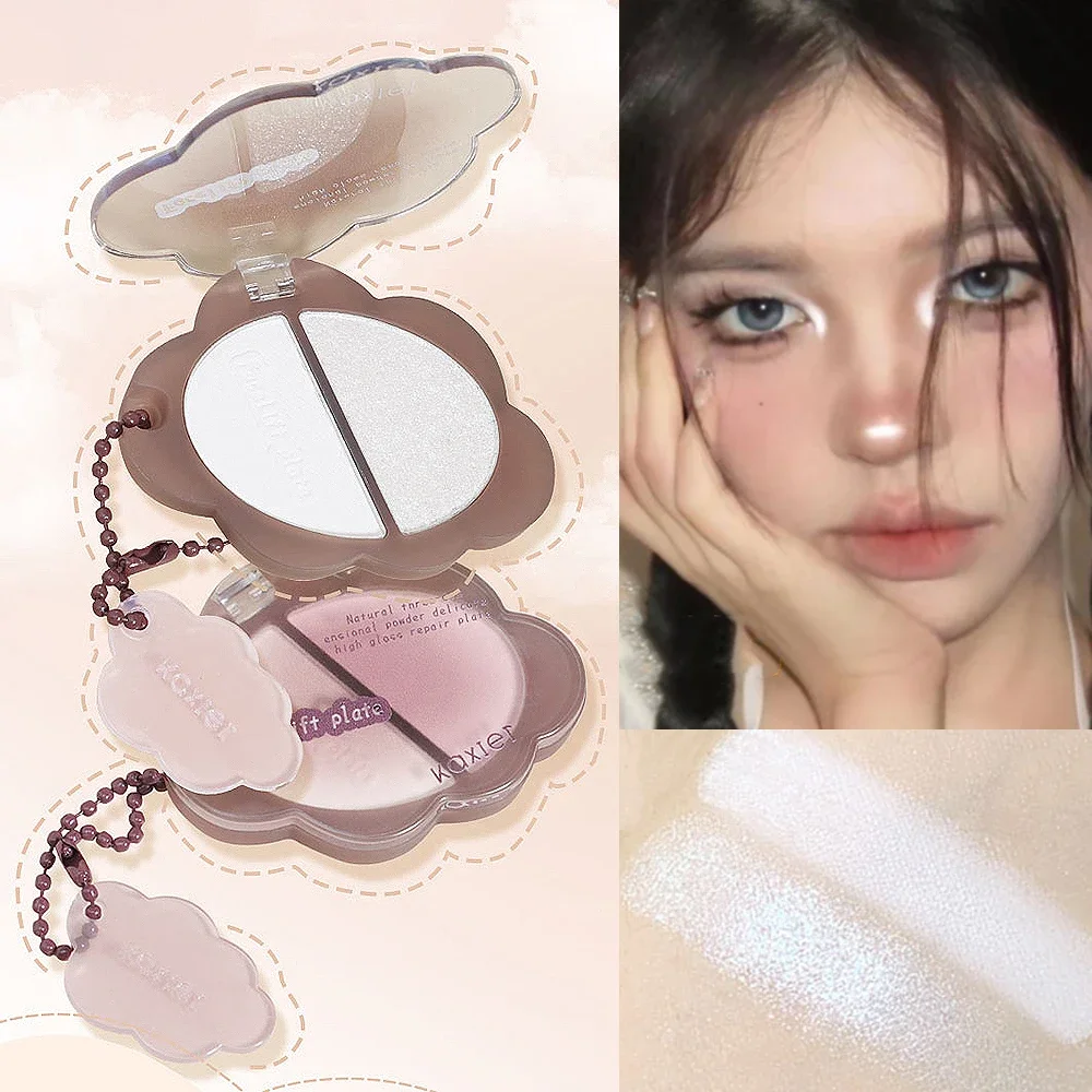 Two-color Matte White Pearl Highlighter Palette High-gloss Face Lift Contour Shadow Brightening Lying Silkworm Eyeshadow Makeup