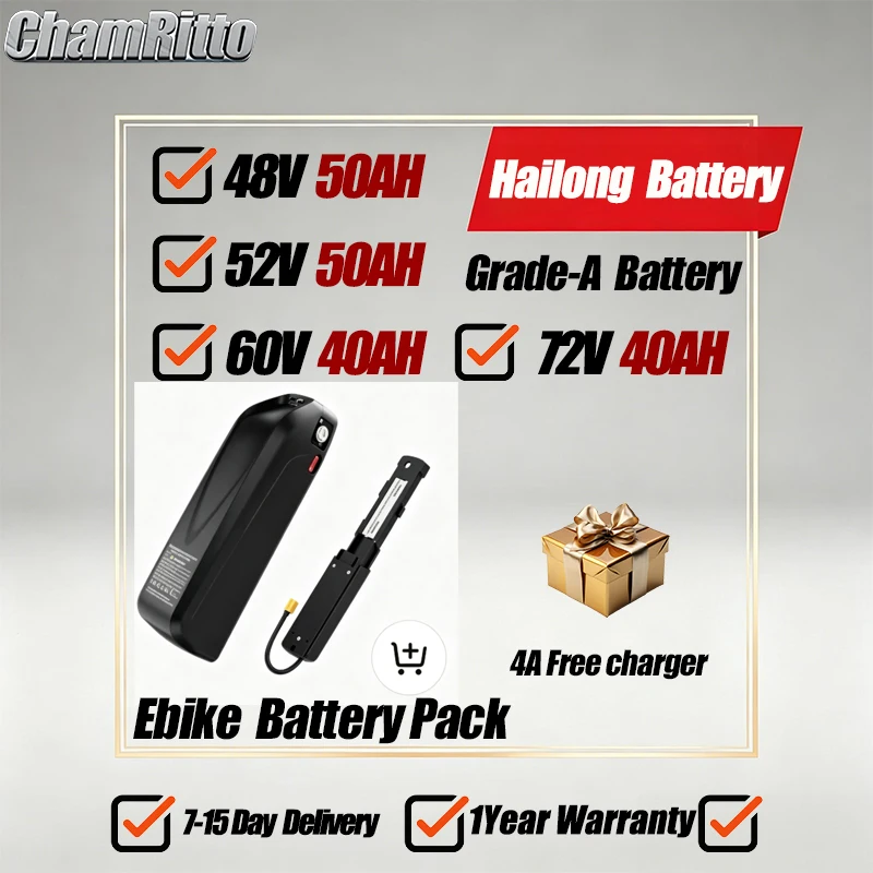 

Аккумулятор для электровелосипеда 21700 Hailong Polly 36В 48В 52В 20Ач 30Ач 25Ач 18650 Cell 60В 72В 40Ач 50Ач для электровелосипедов с мотором 1000Вт 1500Вт