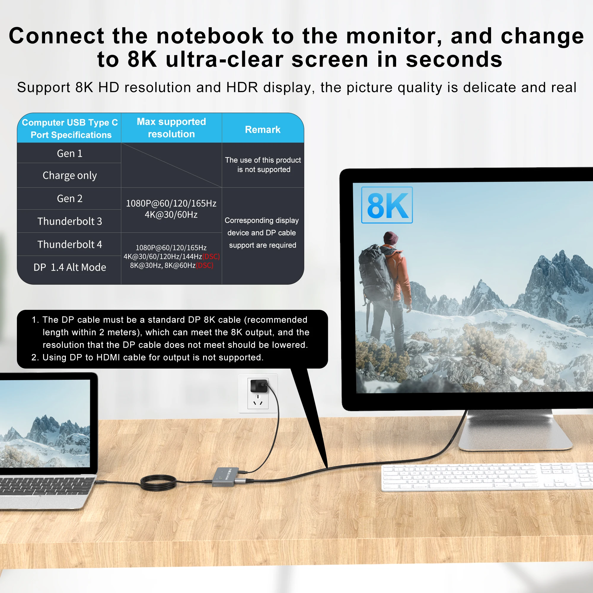 2 порта 8K USB C KVM переключатель с портом дисплея совместимый с Thunderbolt 3/4 для 2xUSB-C ПК на один дисплей порт двойной монитор