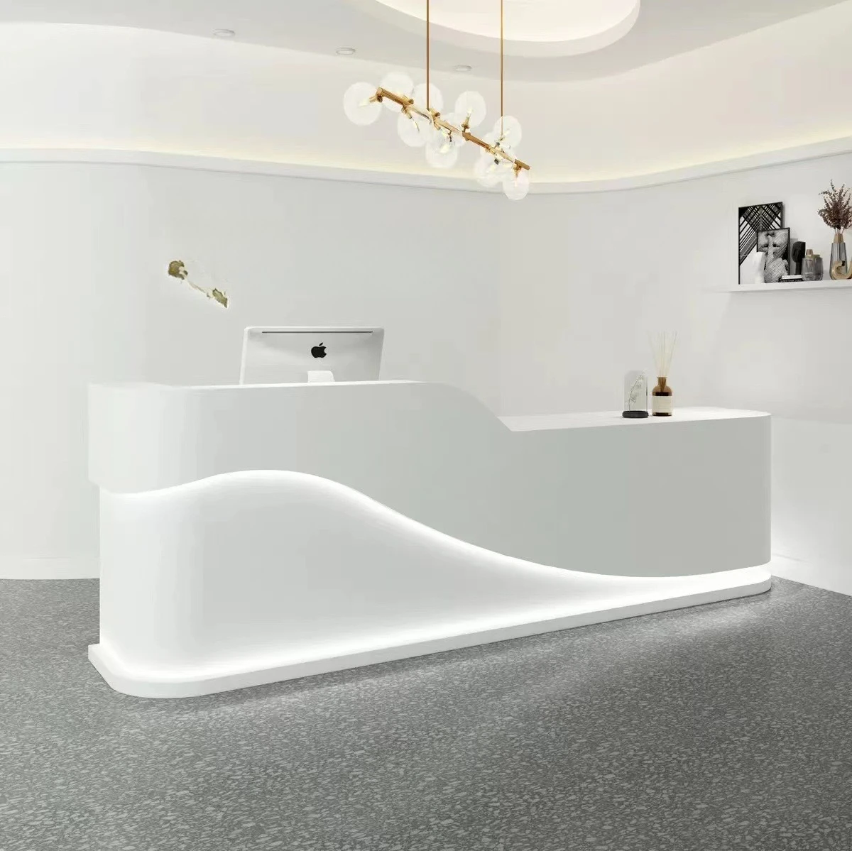 Beauty salon checkout page Clothing store Women's clothing store Bar counter Simple modern curved dance studio Front desk