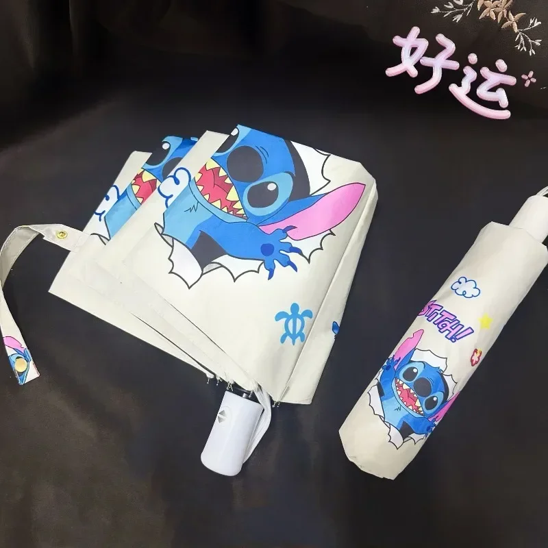 Disney Stitch Cartoon Animation Student Men and Women Portable Fully Automatic Transparent Internet Celebrity Folding Umbrella