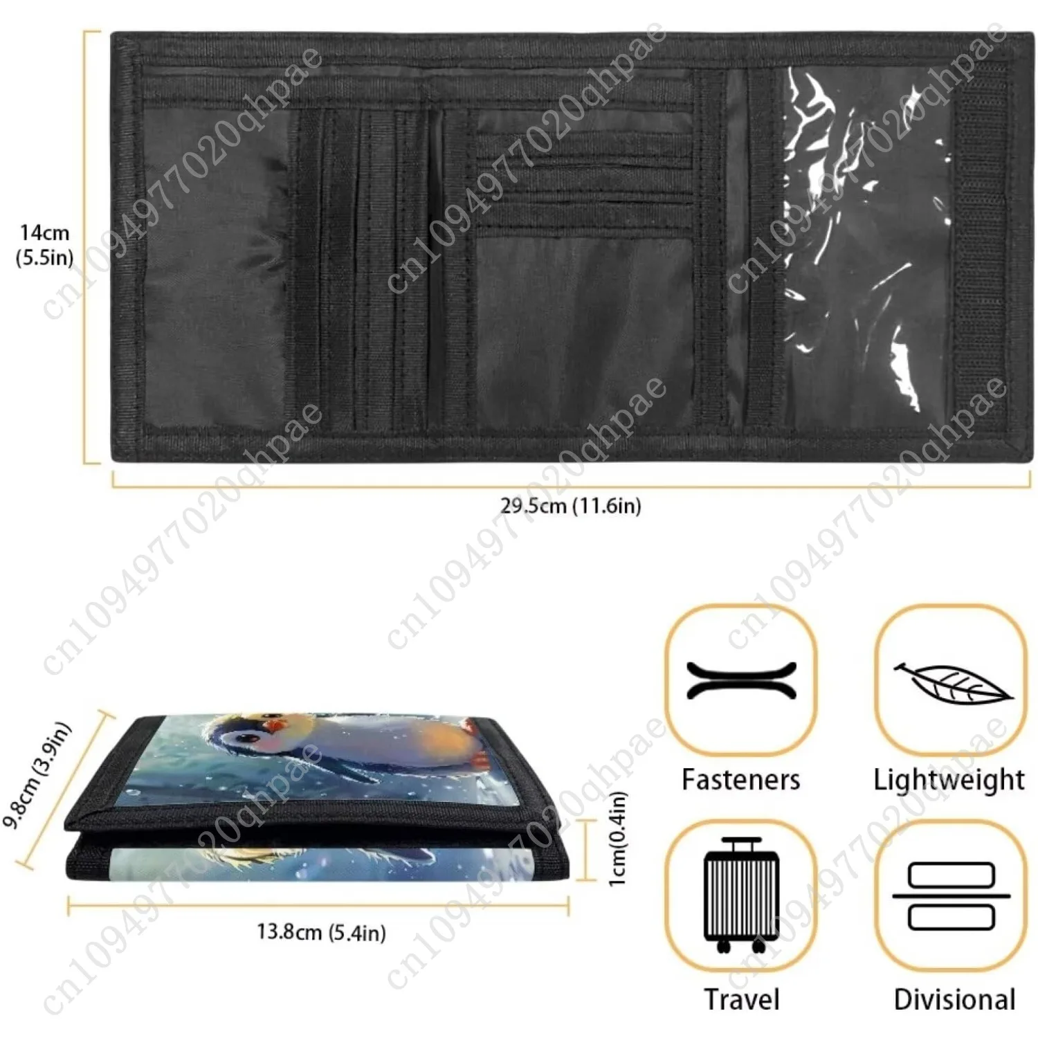 Cute Penguin Kids Wallet for Boys Trifold Wallets Canvas Novelt Wallet Mini Purse with ID Window Slim RFID Blocking Card Wallets