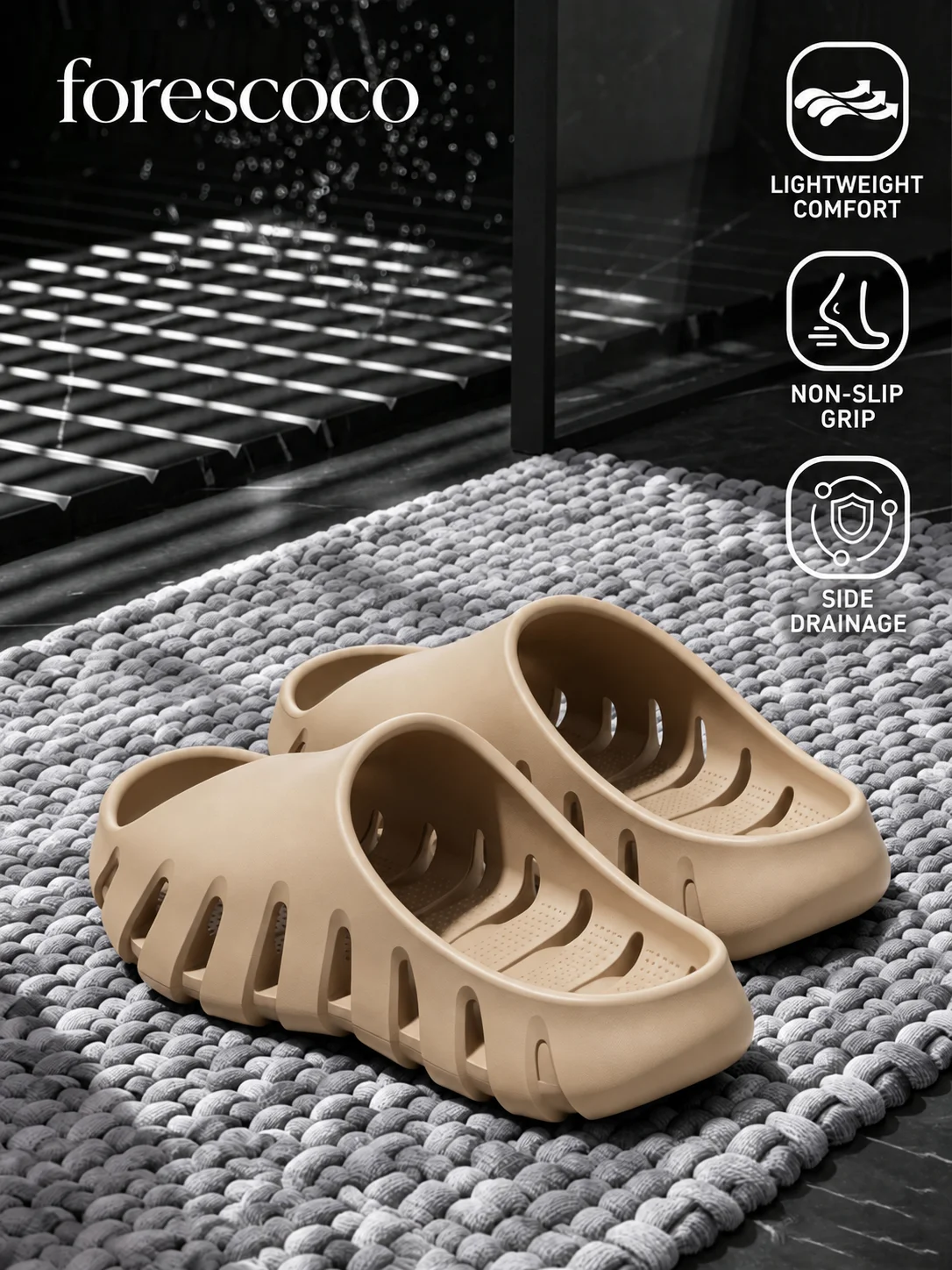 EVA Non-Slip Quick-Dry Bathroom Slippers with Side Drainage Holes, Soft Shower Shoes for Indoor Home Use, Women's Slippers