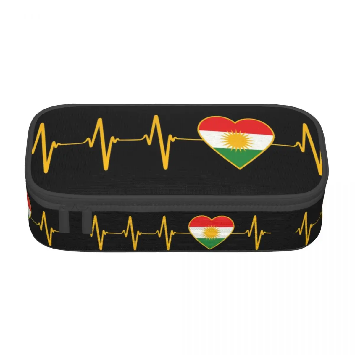 Customized Kurdish Heartbeat I Love Kurdistan Heartbeat Flag Pencil Cases Large Capacity Syrian Pencil Box School Supplies