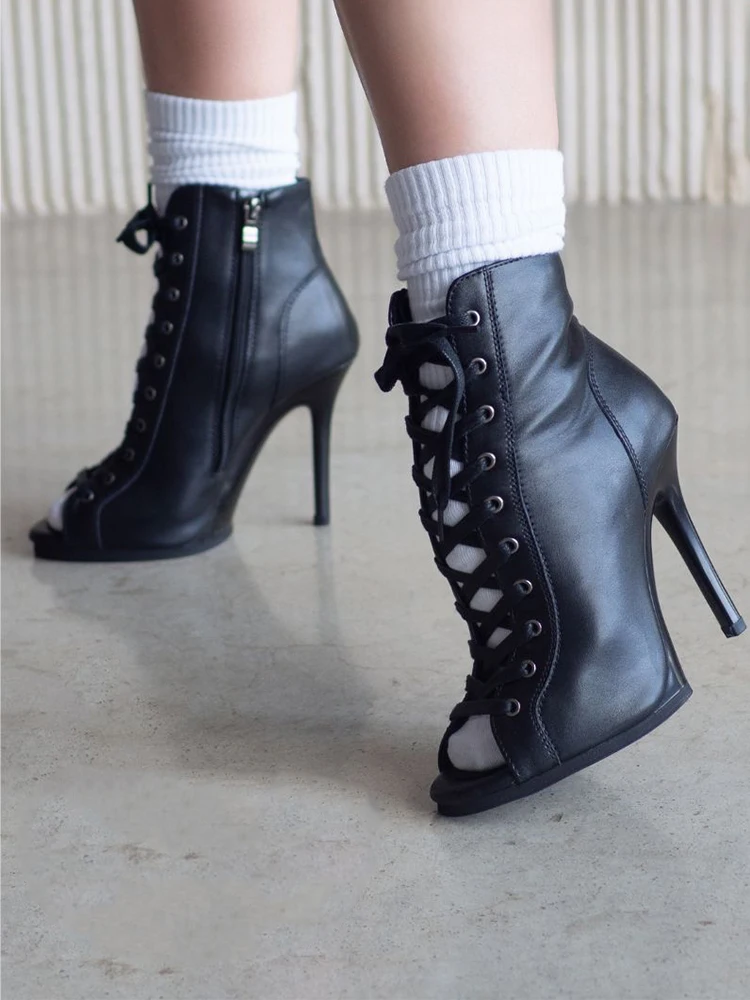 

Кожаные танцевальные ботильоны, черные женские туфли из искусственной кожи на платформе из натуральной кожи на каблуке 1,5 см с 11 см, 9,5 см, вечерние туфли для латинских танцев