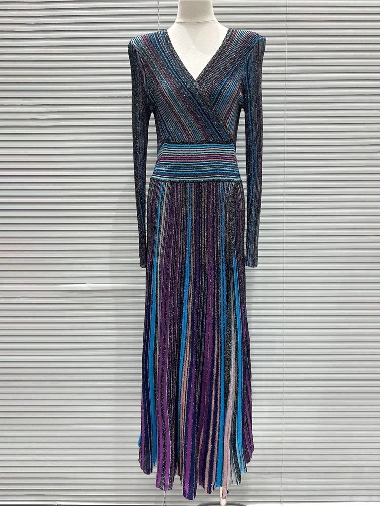 

Элегантное трикотажное платье с длинным рукавом, облегающее, с высокой талией, А-силуэт, с V-образным вырезом, на молнии, осеннее, женское