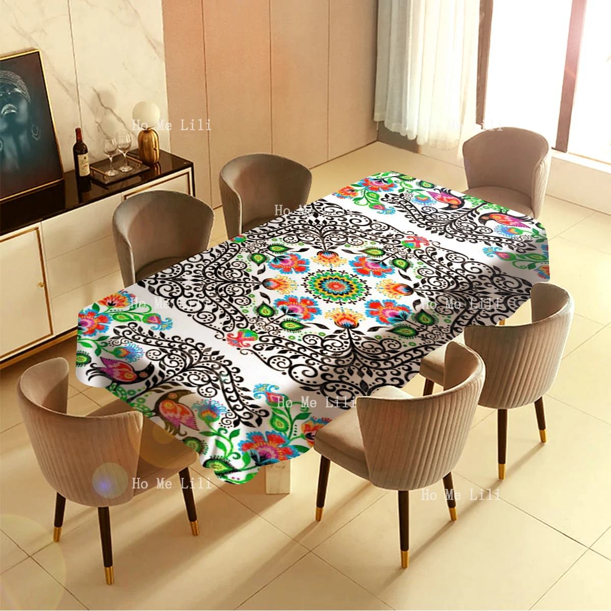 Persan Floral Texture Bohemian Flowers Traditional Ethnic Style Seamless Pattern Rectangular Tablecloth