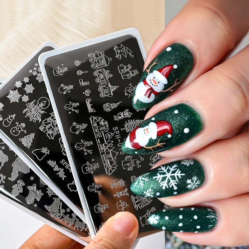 1pcs Christmas Tree Snowman Nail Art Stamping Plates Mixed Snowflakes Cartoon Nail Printing Stencil Manicure Templates Tools TL-