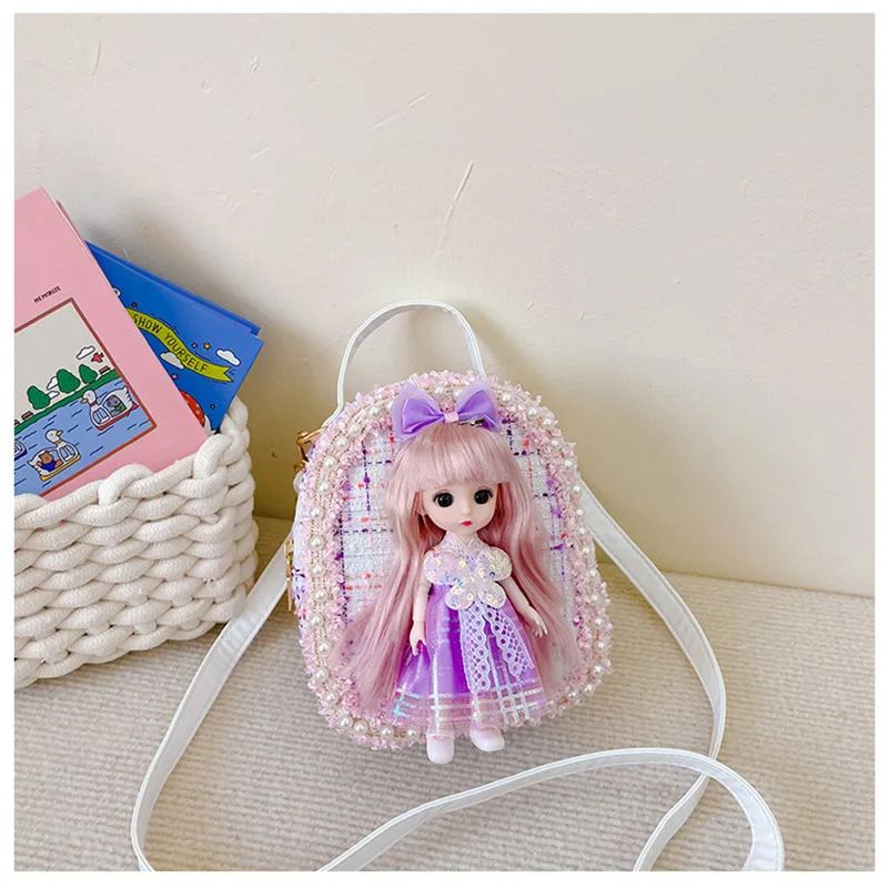 2025 new fashion cute princess pearl children's backpack Korean cartoon barbie doll multifunctional children girl shoulder walle