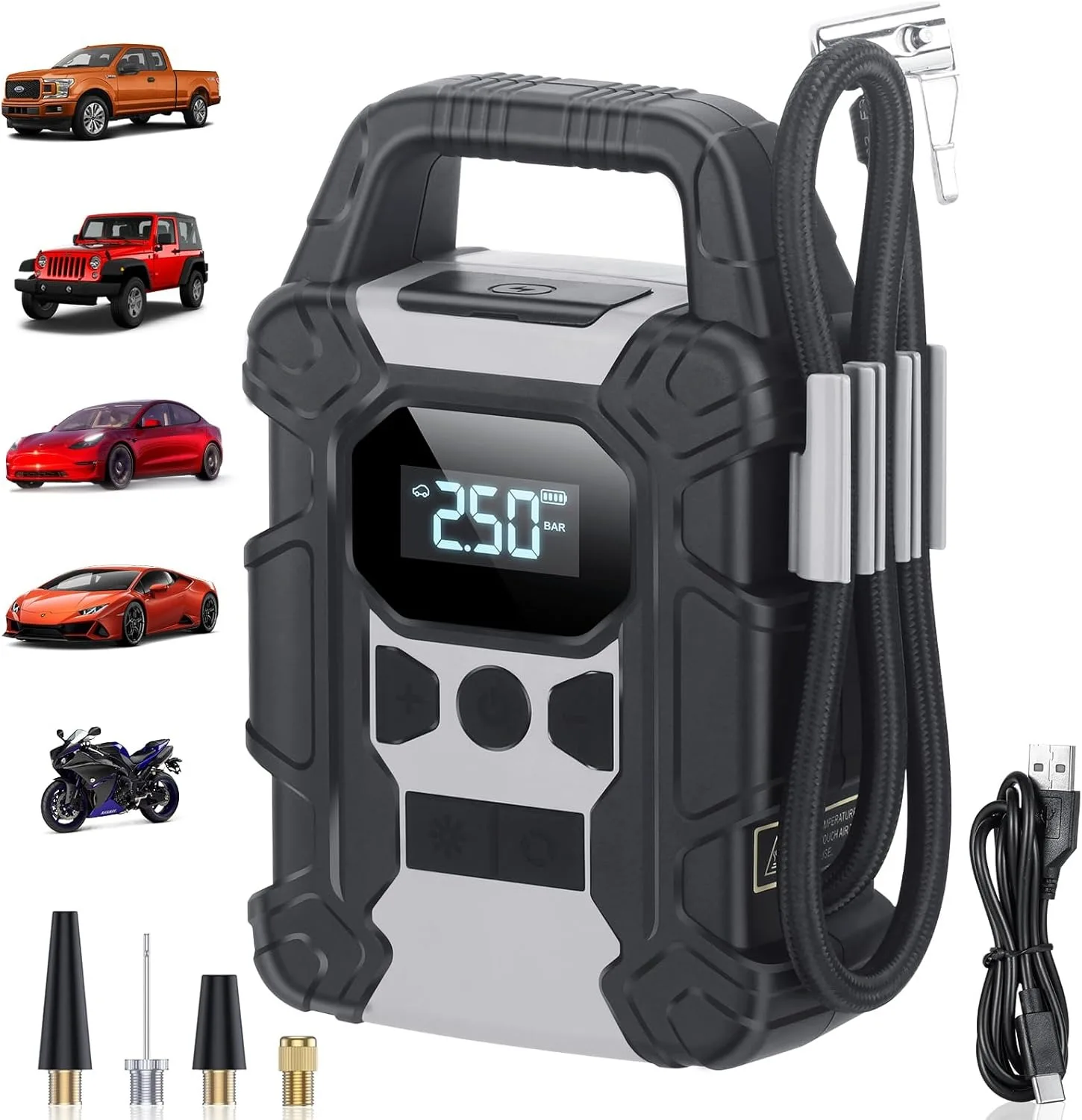 Cordless Tire Inflator Portable Air Compressor Tire Car Air Pump(150PSI),Handheld Smart Pump Tire Inflator Digital Pressure Gaug