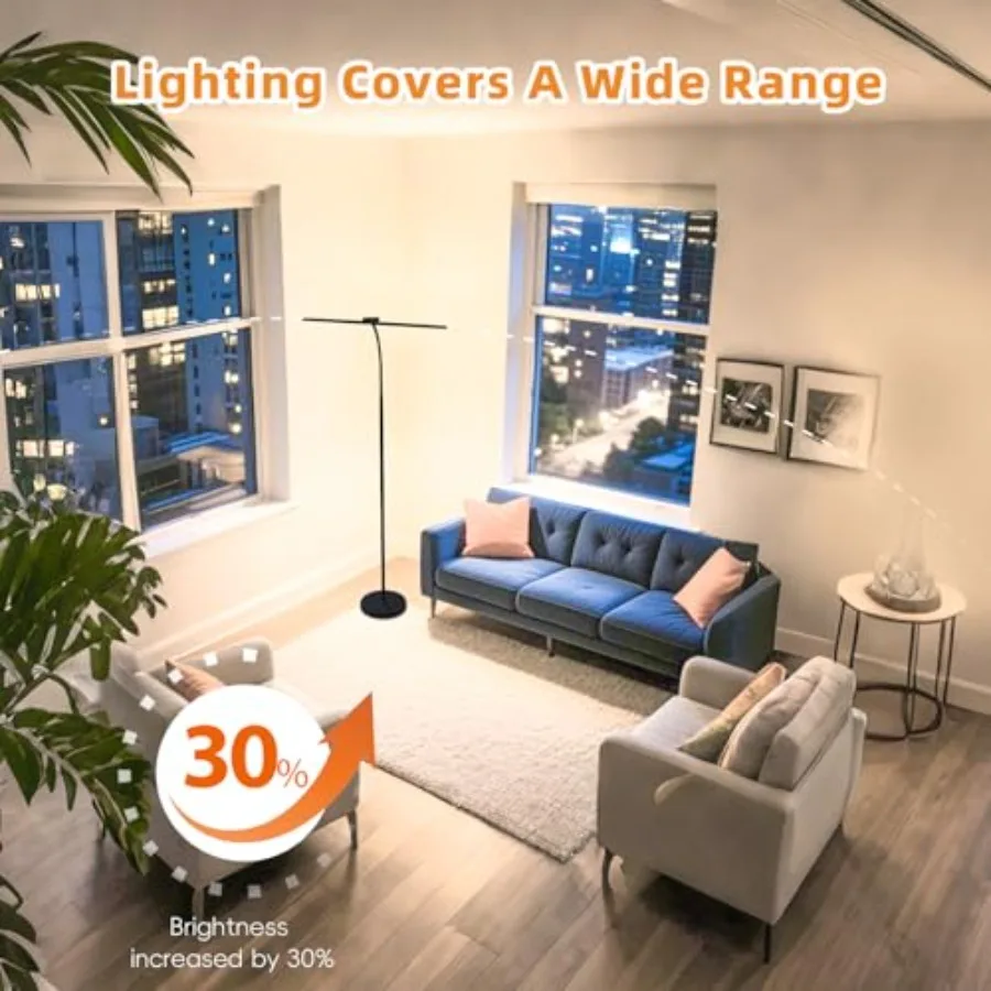 24W/2400LM Dual Head LED Floor Lamp for Living Room, Reading Standing Task Lamp for Office, Adjustable Panels with Remote, No G