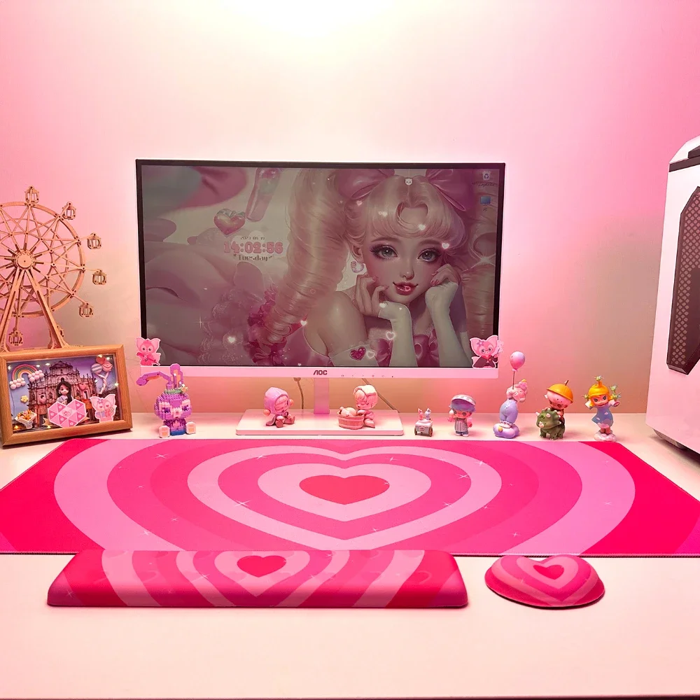 

New Large Heart Shaped Mouse Pad Wrist Rest Girls Office Study Pink Computer Keyboard Desk Pad Rubber Anti-slip Gaming Mouse Pad