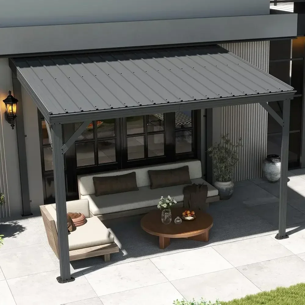 8'x10' Hardtop Gazebo Pergola with Galvanized Steel Roof and Drainage System, Outdoor Metal Patio Shelter