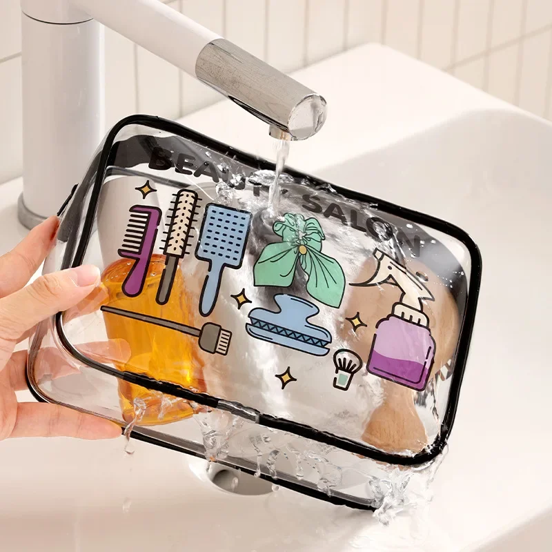 Clear Transparent PVC Cosmetic Bag Travel Portable Handheld Storage Bag Multi Purpose Pouch for Cosmetics Cash Cards Daily Use