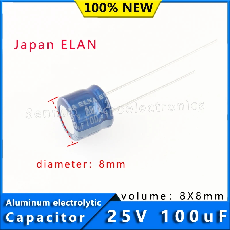 5 peças 100uf 25v novo capacitor japonês elna lanpao 25v 100uf 8x8mm amplificador de potência de áudio filtro capacitor eletrolítico