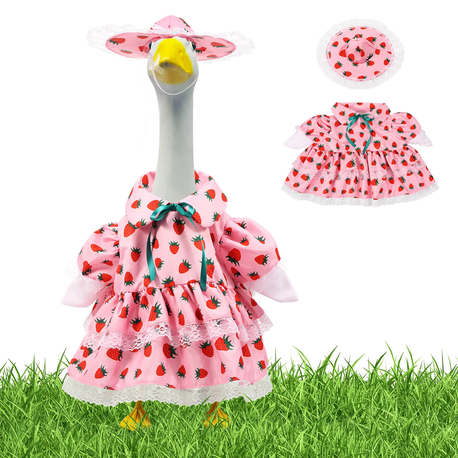 New Porch Goose Outfit Polyester Cement Goose Statue Clothes Cute Funny Goose Statue Skirt Hat Clothes Outdoor Yard Lawn Decor