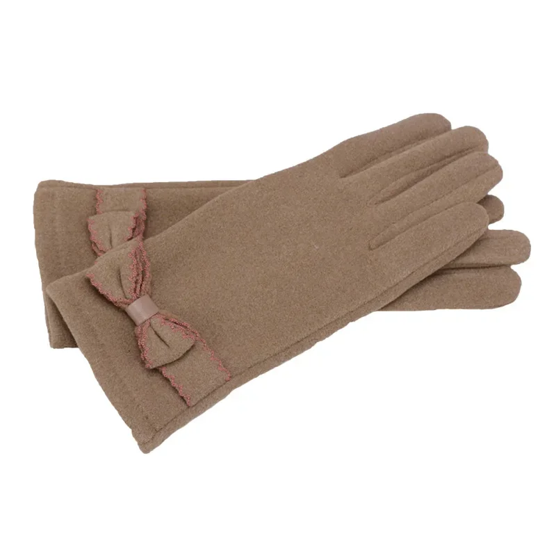 Стильные женские теплые сенсорные экраны плюс бархатные внутренние утолщенные ветрозащитные велосипедные милые элегантные эластичные мягкие перчатки с бантом