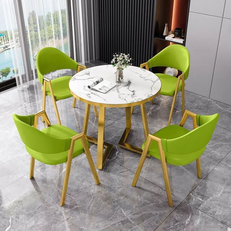 #Luxury 4-Seater Marble Dining Table Set With Golden Frame Modern Style For Home Or Restaurant Reception Dining Chairs Included